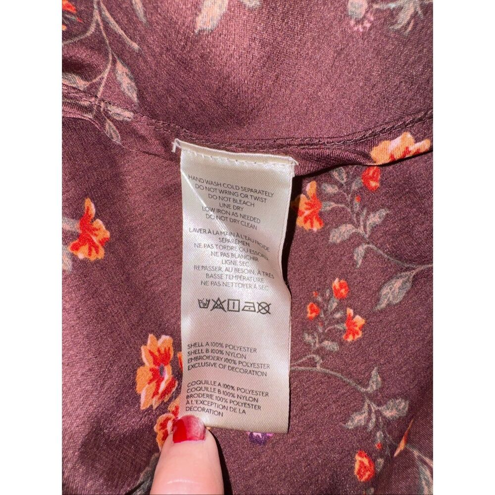 Free People Sz L Butterfly Babe Maxi Dress Floral Satin Lace Cutout Burgundy Pur - Picture 11 of 15